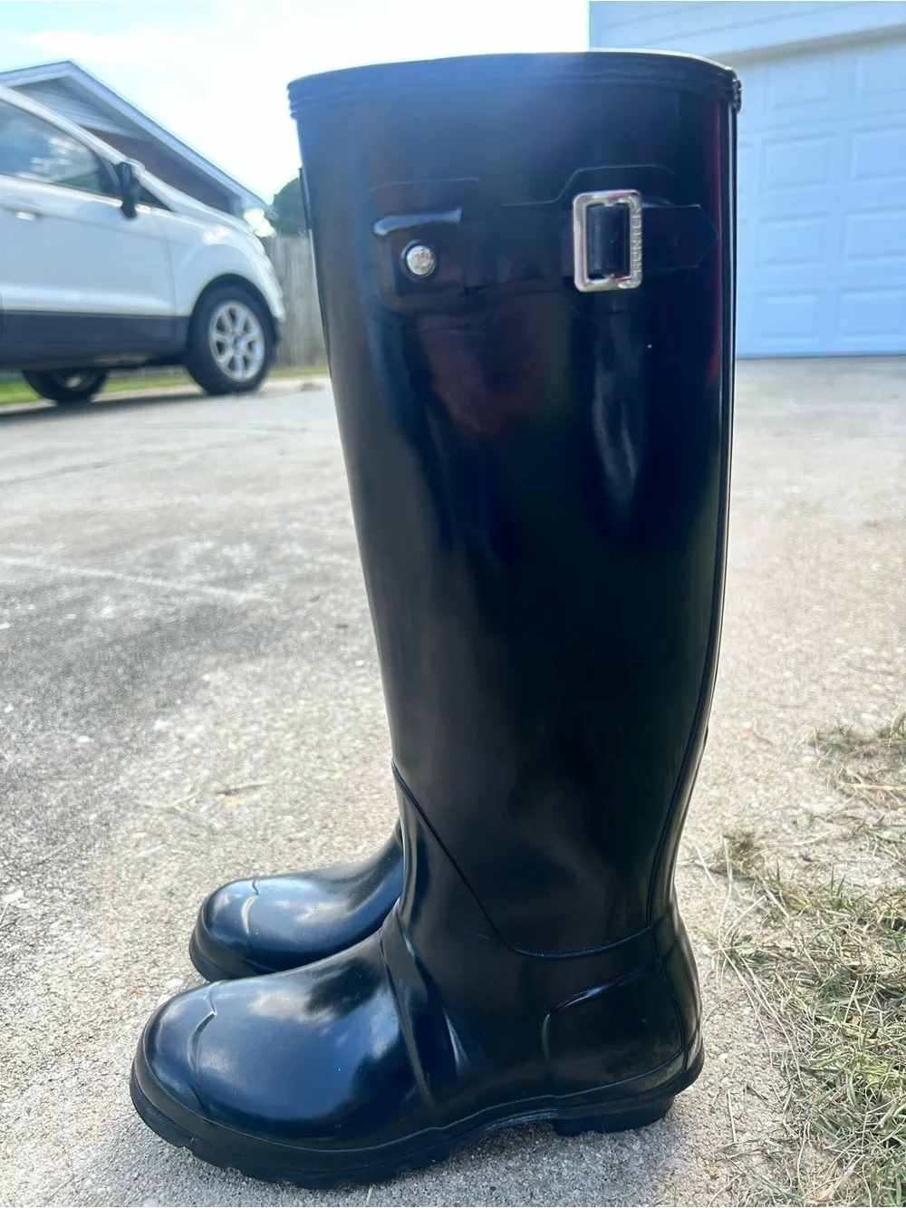 Hunter Black Rain Boot Interior with White Logo Print